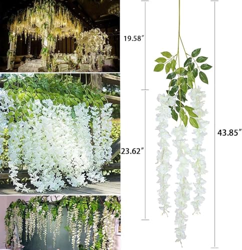 WEISPARK Wisteria Hanging Flowers - 36 Pieces 3.75 Feet/Piece Artificial Wisteria Vine Fake Ratta Hanging Garland Silk Flowers for Home Party Wedding Decor - color: 36pcs-white