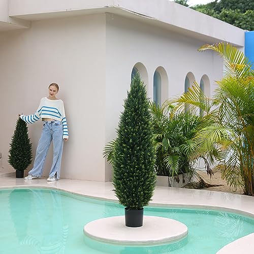 5.2FT (63") Artificial Cedar Outdoor Artificial Shrub UV Resistant Foliage Potted Home Office Various Interior Porch Plants Artificial Outdoor Trimmed Topiary Trees
