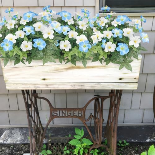 2 Pcs Artificial Flowers for Outdoors Fake Plants Outside Spring Summer Decoration Realistic Silk Morning Glory UV Resistant Faux Flowers for Planter Patio Yard Garden Front Porch Blue White - color: Blue, White