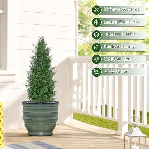 3FT Artificial Cedar Topiary Trees Set of 2, Realistic Fake Plants with Ground Spike, UV Resistant Faux Plants Indoor Artificial Plants Outdoor Fake Tree for Porch Garden Home Offices Décor - color: Cedar-2