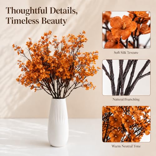 Mandy's 6 Bundles Artificial Orange Baby’s Breath Flowers | 18.5 Inch Silk Gypsophila European Style Modern Home Decor Centerpiece Neutral Wedding Flower Arrangements - color: Orange