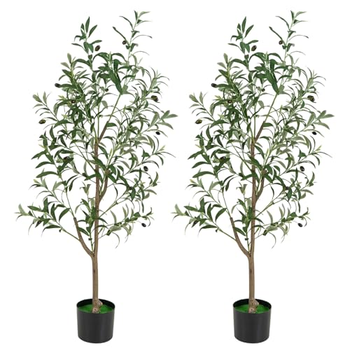 2 Pack 4.5FT Artificial Olive Tree with Lifelike Fruits for Indoor Outdoor Décor - size: 4.5ft-2pack