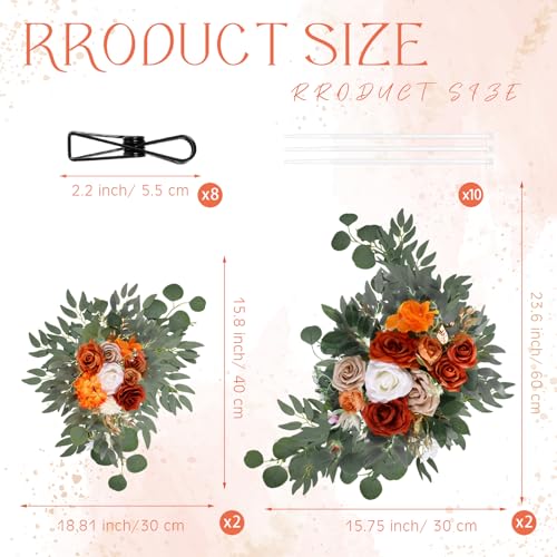 Hotop Wedding Arch Flowers Set of 4 Artificial Flower Swag Wedding Faux Floral Swag with 10 Cable Tie and 8 Clip for Party Welcome Signs Ceremony Reception Backdrop Decor (Honey Orange Gradient) - color: Honey Orange Gradient