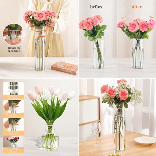 4 Large Acrylic Clear Cylinder Vase Set with 4 Spiral Ikebana Stem Holder Ring, Unbreakable Tall Plastic Hurricane Vases for Wedding Centerpieces Flower Bouquet Decor (4 Vases + 2 Holder) - color: 4 Clear - L