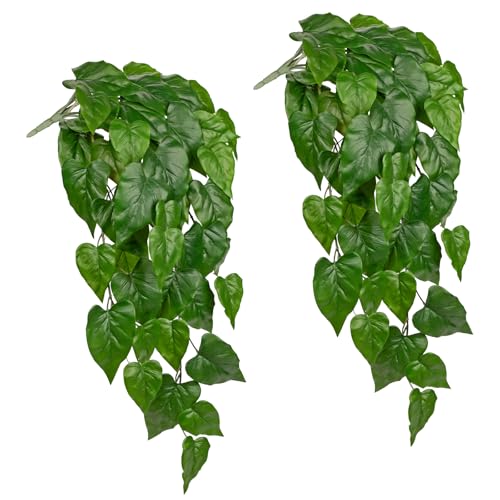 2 Packs UV Resistant Artificial Hanging Plants Outdoors & Indoors, 33" Large Fake Pothos Plants Faux Monstera Hanging Greenery for Planter, Shelf, Wall, Window Box, Porch, Patio, Garden, Balcony Decor - color: #Green Pothos