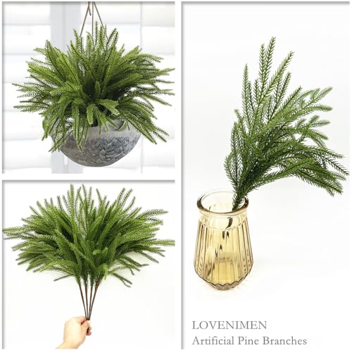 Artificial Pine Branches, Real Touch Norfolk Pine Stems 18 Inch, Faux Christmas Greenery Stem Fake Plants Home Vase Centerpiece DIY Arrangement Indoor Outdoor Shrubs Decorations - Light Green 4 Pack - color: Norfolk Pine Branches / Light Green 4 Pcs