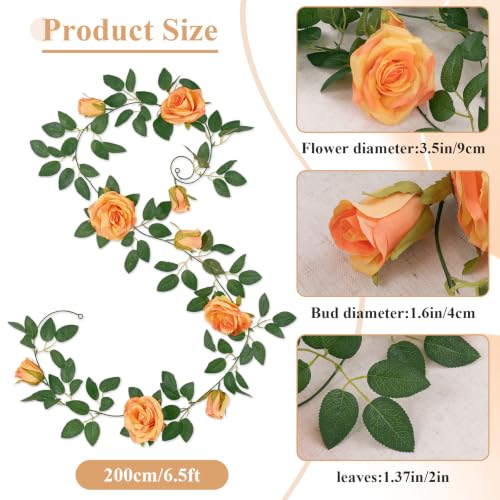 U'Artlines 3 Pack Artificial Orange Rose Vines Floral Garlands Total 19.5 Ft Fake Vine Silk Flower Garland for Indoor Outdoor Home Wedding Arch Garden Wall Decoration - color: Orange, size: Set of 3