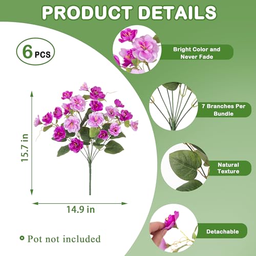 Artificial Flowers for Outdoors, 6 Bundles Silk Fake Hibiscus Flowers for Spring Summer Decoration, UV Resistant Fake Plants Plastic Bouquet for Home Planter Porch Patio Yard Decor(Double Purple) - color: Double Purple