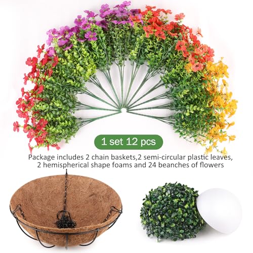 AGIRL 2 Set Artificial Hanging Flowers with Baskets for Outdoors,UV Resistant Fake Hanging Plants for Outdoor Porch Patio Garden, Realistic Silk Flowers for Spring Summer Home Decor - color: Red Purple Yellow Orange, size: 2PCS