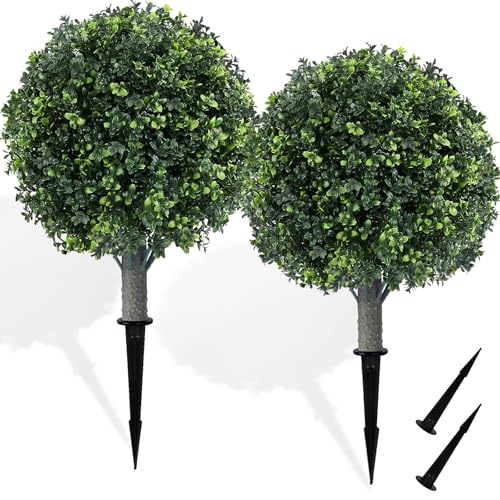 16" Artificial Boxwood Topiary Trees, UV Resistant Outdoor/Indoor Faux Plants Realistic Landscaping Decor for Porch Garden Entryway-2 Pack - color: Boxwood Tree