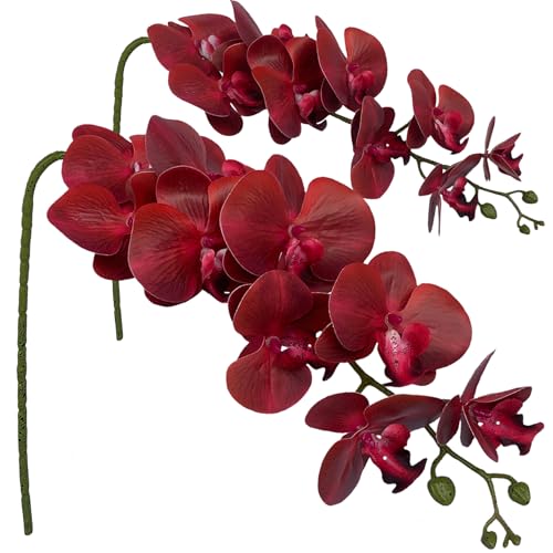 FagusHome Artificial Phalaenopsis Flowers Branches 9 Large Blooms Artificial Orchid Flowers Stem Plants 42 Inches 2 Pcs for Home Wedding Décor (Red) - color: Red