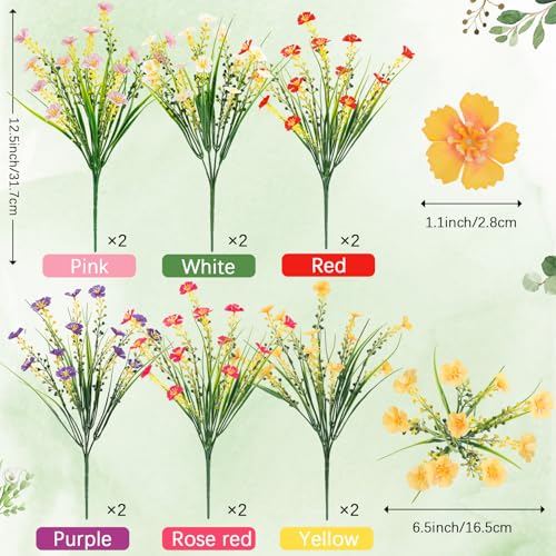 MACTING 12 Bundles Artificial Flowers for Outdoors UV Resistant Fake Flowers No Fade Faux Plastic Plants for Planters Patio Porch Yard Window Home Outside Garden Summer Decorations(Mix Color) - color: Mix Color 1, size: 12PCS