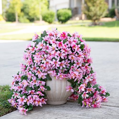 Ivydale Artificial Lily Flowers for Outdoors Fake Hanging Flower Vines for Outside Decoration, UV Resistant 2PCS Faux Plants for Patio Porch Balcony Garden Yard, Pink - color: Pink