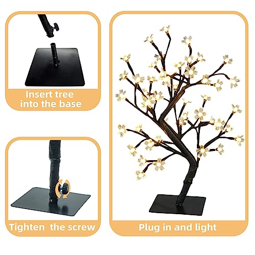 PEIDUO 17.5 Inch Lighted Cherry Blossom Tree, 48 Warm White Lights Plug in Adapter, Light up Bonsai Tree for Christmas Indoor Home Bedroom Living Room, Tabletop Decor Night Light Artificial Tree - style: Cherry Blossom Tree