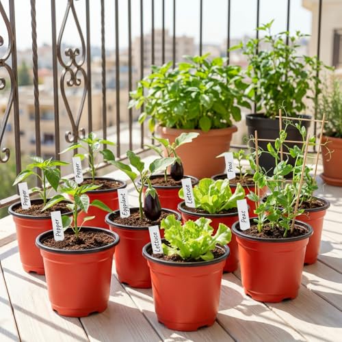 100 Pack 4 Inch Plastic Nursery Pots, Seed Starter Pots with Drainage Holes, Small Plant Containers for Seedlings, Seed Starting Flower Pots with 100 Plant Labels