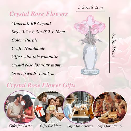 Ornalrist Crystal Pink Rose Flower Figurines - Glass Rose Bouquet Gifts for Women Mom Wife Girlfriend on Valentines Christmas Mothers Day Wedding Party - color: Pink