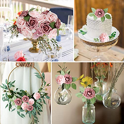 AmyHomie Artificial Flower Warm Taupe & Nude Rose 25pcs Real Looking Fake Roses w/Stem for DIY Wedding Bouquets Centerpieces Arrangements Party Baby Shower Valentines Day Christmas Tree Decorations - color: Warm Taupe & Nude
