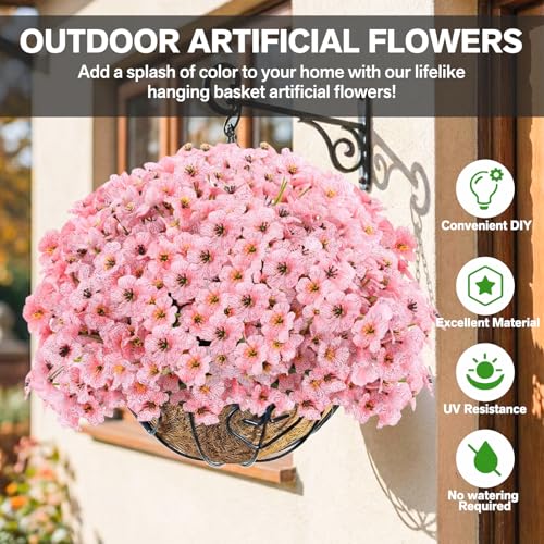 22 Pack Artificial Flowers Outdoor Fake Plants, Faux Flowers UV Resistant with Plastic Plants, Faux Silk Flowers for Outdoors Outside Front Porch Hanging Planter Window Box Garden Decoration(Pink) - color: Pink, size: 22 Bundles