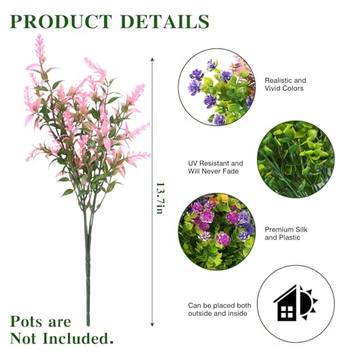 CEWOR Artificial Flowers for Outdoor Indoor, Fake Silk Multiple Color Flowers, Faux Flower for Garden Front Door Porch Planter Patio Home Decor (24 Bundles, Purple Fuchsia Pink Yellow) - color: Multi Color