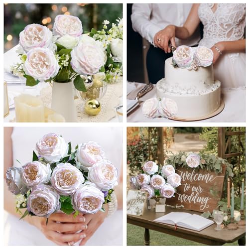 4 Pcs Real Touch Peonies Artificial Flowers, 3.5'' Big Bloom Austin Rose Peony Latex Fake Flower with Stems for Wedding Bouquet Party Valentines Arrangement Home Kitchen (Edge Pink) - color: Edge Pink