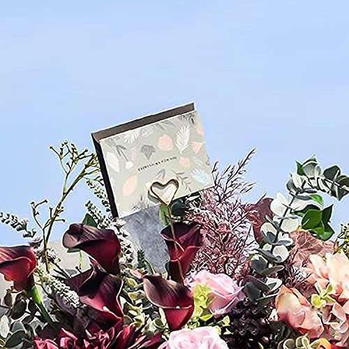 H&W 12''L Golden Heart Loop Round Shape Card Holders 40PCS Floral Picks Clips for Wedding & Flower Arrangements, DIY Craft Wire Clip Table Card Holders Note Photo Picture Memo Holder Cake Topper - color: Heart
