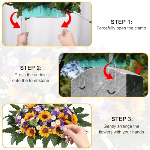 Zythrem Headstone Flower Saddle Cemetery Flowers for Grave Saddle Sunflowers with Artificial Wildflowers Memorial Flowers for Gravesite Orange Tombstone Saddles for Headstones Outdoor - color: Yellow
