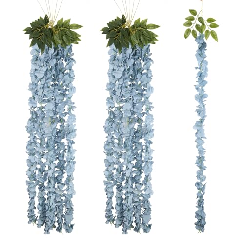 12PCS Dusty Blue Wisteria Hanging Flowers 6.4FT Artificial Hanging Wisteria Flowers for Decoration for Wedding Arch, Backdrop, Garden Party Decor (Dusty Blue) - color: Dusty Blue