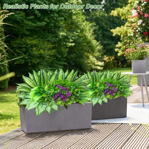 THKFUL 14Bundles Artificial Greenery Plants Outdoor Artificial Ivy Plants Faux Pothos Ferns Stems UV Resistant, Realistic Fake Shrubs Grasses Flowers Planter Filler for Window Box,Porch,Garden,Front - color: Purple Green