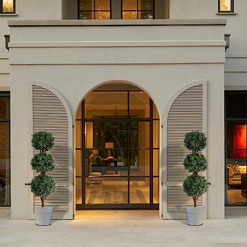 Artificial Triple Ball Boxwood Topiary Trees, Set of 2 46.5 Inch Faux Boxwood Plants Potted for Restaurant, Porch,Home,Garden Decor - size: 2 PC - 46.5 inch high