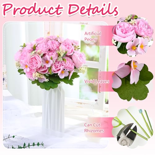 Olgaa 12 Bundles Peonies Artificial Flowers Fake Hydrangea Silk Peony Bouquet Bulk for Vase Floral Arrangements Wedding Arch Decor Centerpiece Table Decorations (Pink) - color: Pink