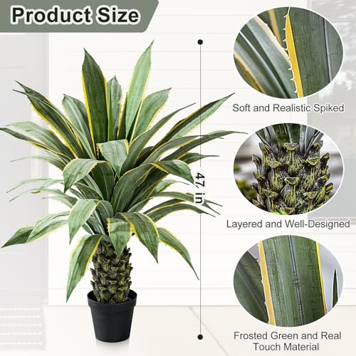 Artificial Agave Plant Potted Plants for Indoor Outdoor Fake Agave Tree in Pot Realistic Faux Tree with 42 Leaves for Home Living Room Office Garden Front Porch Patio Decor (51inch-1 Pc Potted Yellow) - size: 51inch-1 Pc Potted Yellow