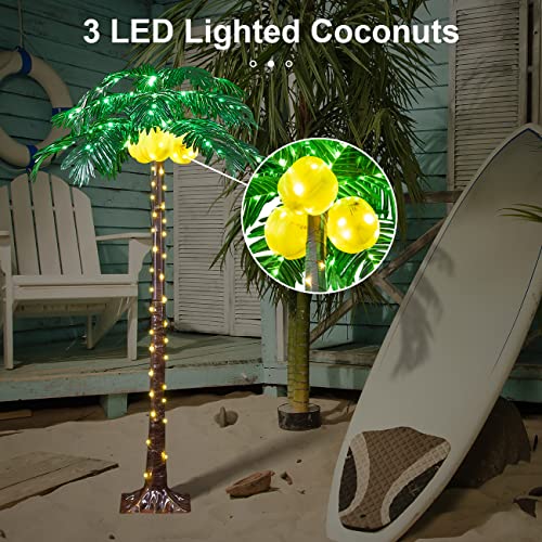 Lighted Palm Tree 5FT 208 LED Artificial Palm Tree Decor with Lighted Coconuts for Outdoor Light up Fake Tree with USB & Adapter for Indoor Outside Patio Christmas Hawaiian Tiki Bar Decoration - size: 5ft