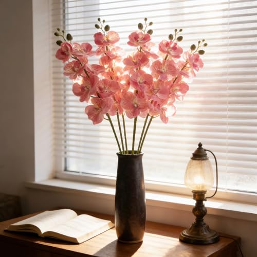 HCTCPALS Artificial Flowers for Outdoors 6 Pcs Orchids Plant Realistic Silk Fake Flowers for UV Resistant Faux Plants Outdoor Indoor Outside Front Porch Hanging Planter Decoration-38" Pinkish-White - color: Orchid Pinkish-white