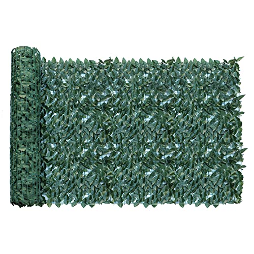 Windscreen4less 4'x8' Faux Leaf Privacy Fence Screen Artificial Laurel Leaves Fence Cover Wall Decoration for Patio Porch Deck Balcony Yard Indoor Outdoor (Dark Green) - color: Laurel Leaf-Dark Green, size: 4' x 8'