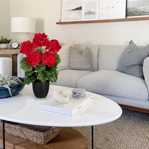 Briful 16” Geraniums Artificial Flowers Realistic Potted Plant – Red Fake Geraniums for Outdoors, Artificial Outdoor Plants for Indoor Home Decor, Farmhouse Table Centerpiece Decoration - color: 16'' Tall Red