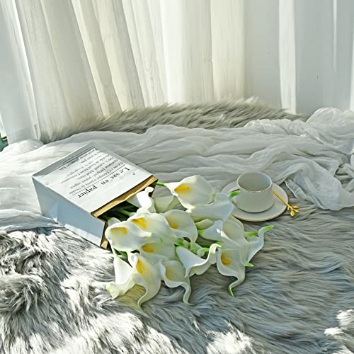ONLY ART Artificial White Calla Lily 20pcs – 13.5" PU Faux Flowers with Flexible Stems, Soft Texture, for New Year and Valentine's Day Home, Wedding & DIY Decor - color: White