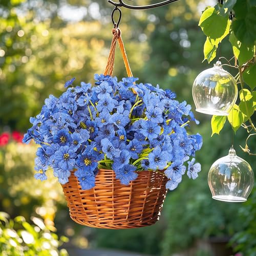 16 Bundles Artificial Flowers for Outdoors Fake Blue Flowers Faux Plants for Indoor Outside Garden Porch Window Box Hanging Planters Home Farmhouse - color: Blue, size: 15inches-16pcs