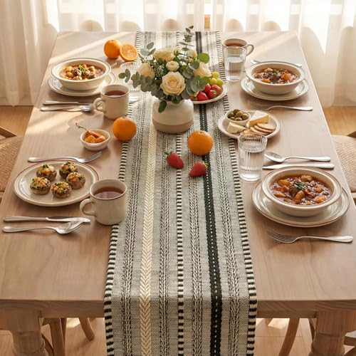 Artoid Mode Black Farmhouse Woven Table Runner, Seasonal Holiday Rustic Kitchen Dining Table Decoration for Home Party Decor 12x72 Inch - color: Black, size: 12" x 72", Table Runner