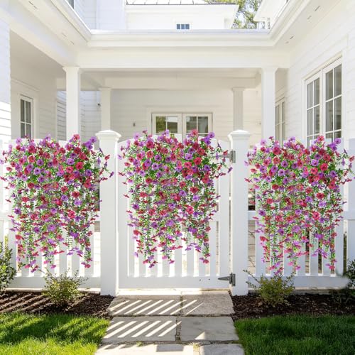 ZFProcess Artificial Hanging Flowers Plants for Outdoor Spring Summer Decoration, 2PCS Faux Silk Daisy UV Resistant Look Real for Outside Home Indoor Planter Porch Garden Yard Decor(Light Purple Red) - color: A Light Purple Red