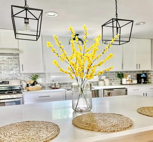 FERIAL3Pcs Artificial Forsythia Flower Branches Spring Summer Yellow Silk Fake Winter Jasmine Artificial Orchids Long Stem 41 Inch for DIY Floral Arrangement Wedding Party Home Office Decorate - color: Yellow-3