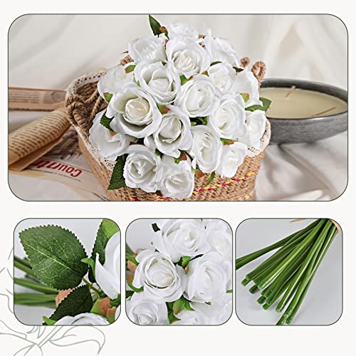 ZMZQ&flw 2 Bouquet Artificial Flowers 36 Heads Silk White Roses Fake Flowers Single Stem for Outdoor Bridal Wedding - color: White 36pcs