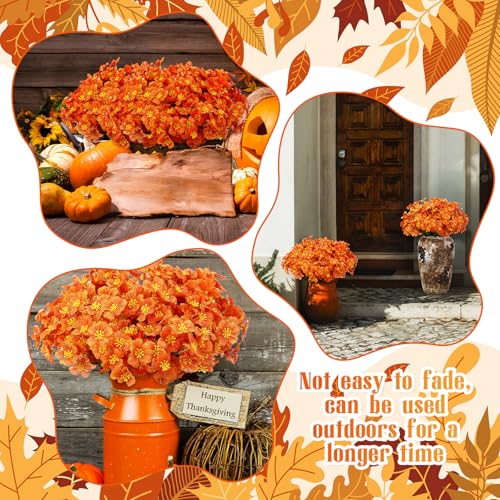 Lyrow 100 Bundles Violet Artificial Flowers, UV Resistant Faux Silk Flowers Outdoor, Fake Violet Bulk for Front Porch Hanging Garden Courtyard Farmhouse Home(Bright Orange) - color: Bright Orange