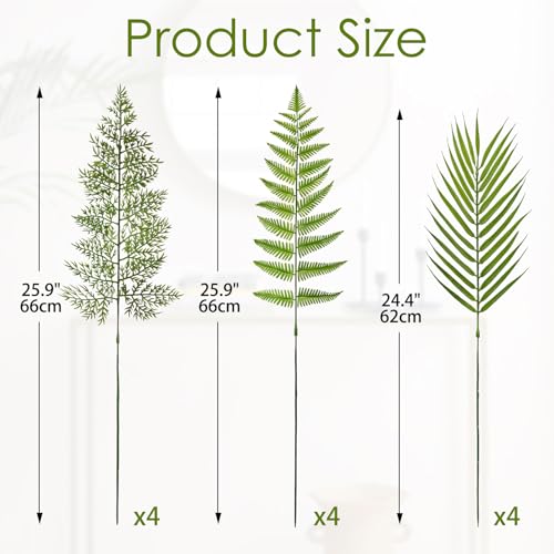 DILATATA 12PCS Artificial Palm Leaves Stems Tropical Faux Fern Foliage Greenery Picks Fake Palm Plants for Vase Wedding Bouquets Home Garden Indoor Outdoor DIY Decor-Mixed - color: Mixed