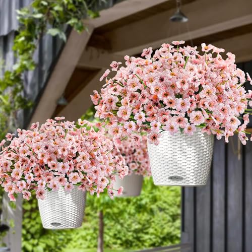 Krissing 48 Bundles Outdoor Artificial Flowers UV Resistant Fake Silk Flowers Faux Plastic Plants Outside Garden Porch Window Box Summer Decoration (Pink) - color: Pink
