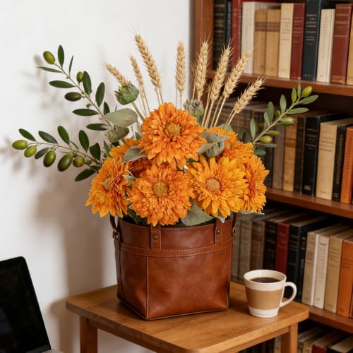 Kimura's Cabin 5Pcs Fake Sunflowers Artificial Flowers 16.5" Long Stem Indoor Fake Flowers in Vase for Wedding Bouquets Home Autumn Garden Outdoor Coffee Table Centerpiece Decor Orange Flowers - color: Orange Yellow