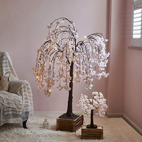 LITBLOOM Lighted Tree with Cherry Blossom 180 Fairy Lights 4FT, Pink Flower Faux Tree Lights for Indoor Outdoor Home, Wedding, Spring Easter Decoration - style: 4FT Pink Cherry