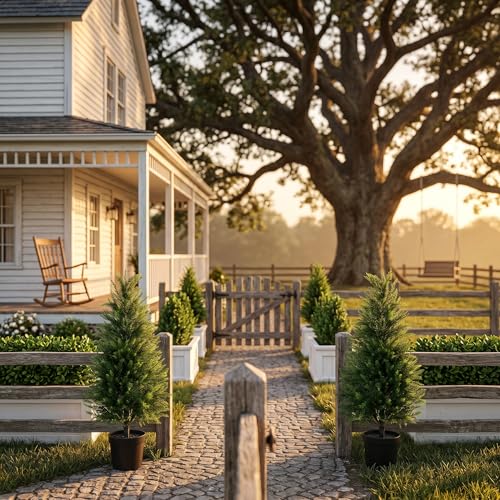 3FT Artificial Cedar Trees 2 Pack, UV Protected | Lifelike artificial cypress, UV protected, no watering. Fake outdoor topiary potted plants for porch, patio, garden. - size: 3FT