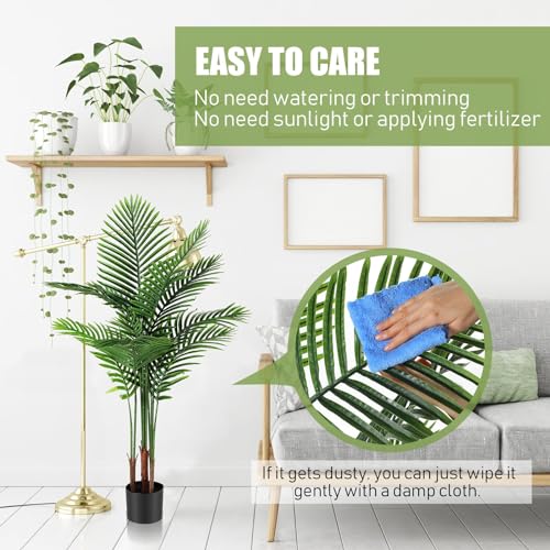 Jexine 2 Pack Artificial Palm Trees 4Ft, Fake Plants Fake Trees Artificial Areca Palm Plants for Outdoor Indoor Faux Palm Tree in Pot for Pool Home Decor Office Housewarming Gift Modern Decoration - size: 4 feet