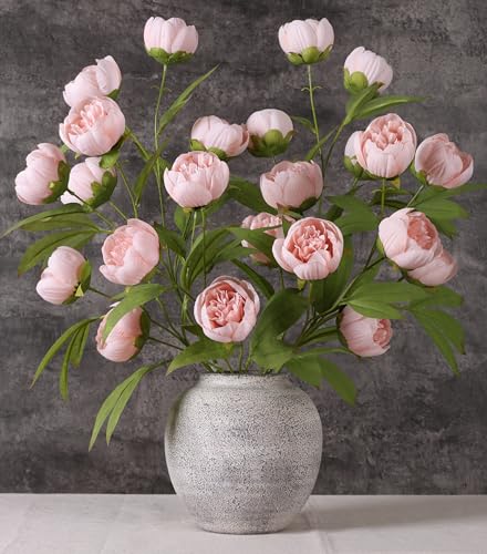 florisso 6 Pcs 27" Faux Silk Artificial Peony Flowers, Fake Peony Branches for Vase DIY Bouquet Centerpieces Wedding Shower Decorations/Flesh Pink - color: Flesh Pink