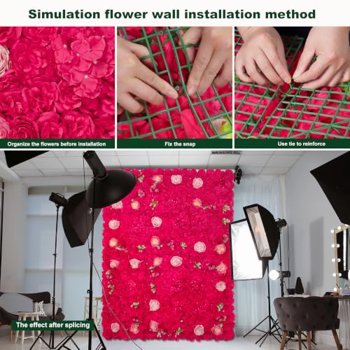 Flower Wall Backdrop 12 pcs 16.5x16.5 Inch Floral Wall Panel Artificial 3D Silk Rose Wall Decor Ideal for Wedding Celebrations, Festive Party Backdrops, and Home Decor-Rose Red - color: Rose Red